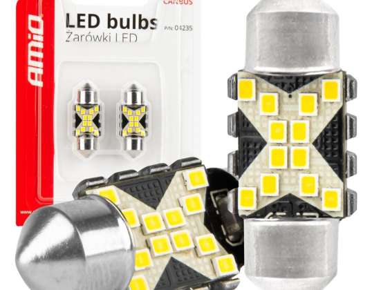 Becuri LED canbus festoon c5w 12smd 2016 31mm alb 12v 24v amio 04235