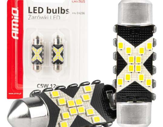 LED izzók canbus festoon c5w 12smd 2016 36mm fehér 12v 24v amio 04236