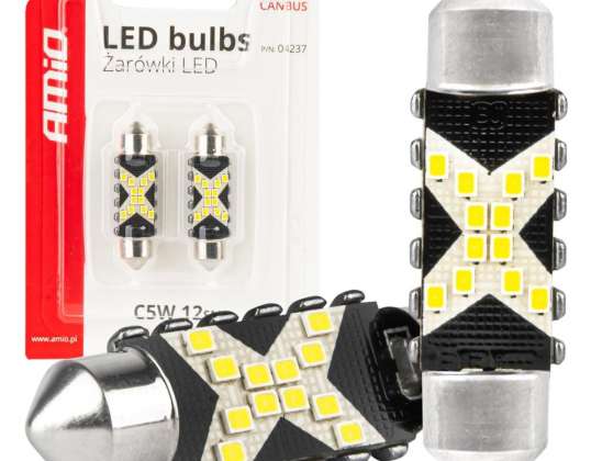 Becuri LED canbus festoon c5w 12smd 2016 39mm alb 12v 24v amio 04237