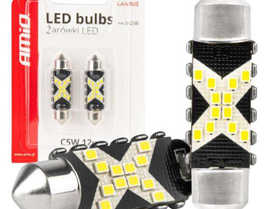 Becuri LED canbus festoon c5w 12smd 2016 41mm alb 12v 24v amio 04238