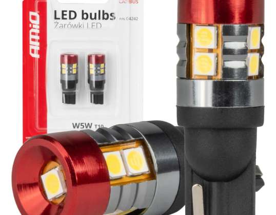 LED-lamput canbus t10 w5w 9 smd 3030 valkoinen 12v 24v amio 04242