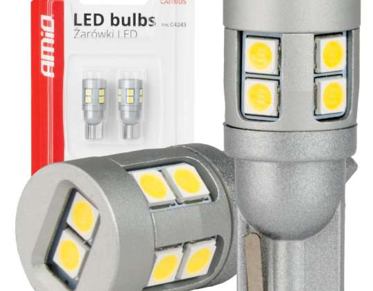 Led-polttimot canbus t10 w5w 12 smd 3030 valkoinen 12v 24v amio 04243