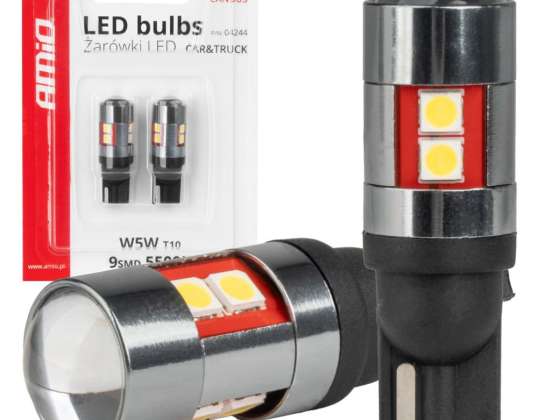 Led izzók canbus t10 w5w 9 smd 3030 fehér 12v 24v 36v 48v amio 04244