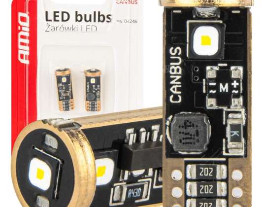 Ampoules LED canbus t10 w5w 3smd 3838 blanc 12v 24v amio 04246