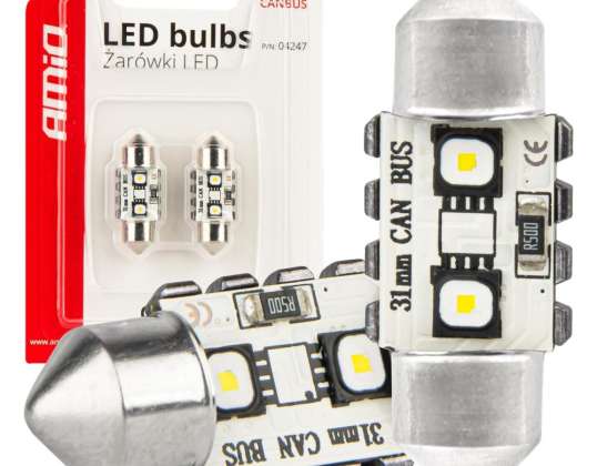 LED bulbs canbus festoon c5w 2smd 3838 31mm white 12v 24v amio 04247