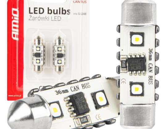 Ampoules LED canbus festoon c5w 2smd 3838 36mm blanc 12v 24v amio 04248