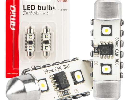 Ampoules LED canbus festoon c5w 2smd 3838 39mm blanc 12v 24v amio 04249