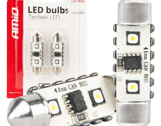 Ampoules LED canbus festoon c5w 2smd 3838 41mm blanc 12v 24v amio 04250
