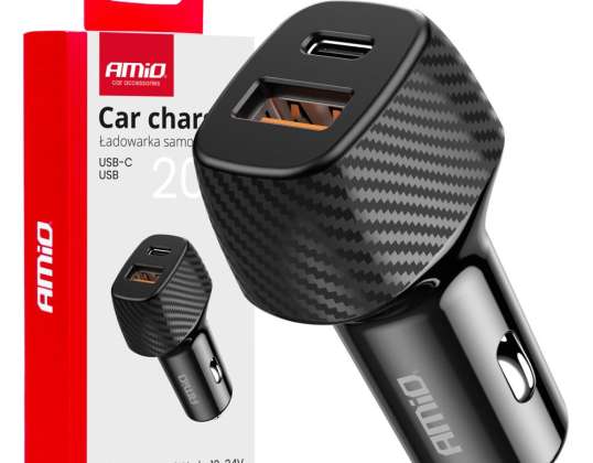 Car charger qc pd 20W USB A USB C AMIO 04282
