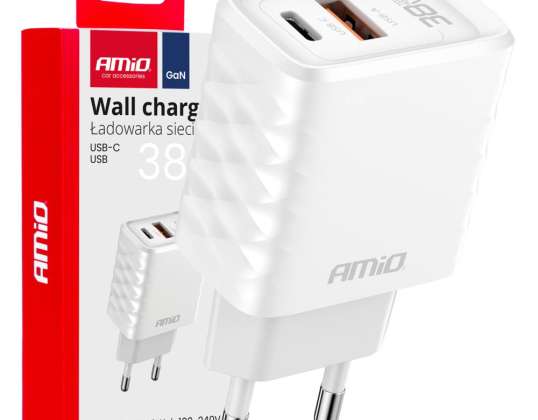 Pikalataus gan seinälaturi 38W USB A USB C AMIO 04287