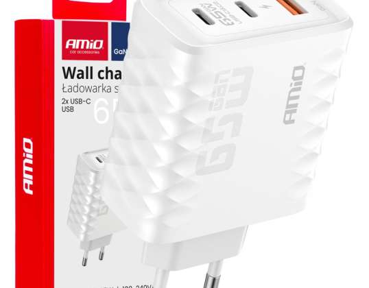 Pikalataus seinälaturi 65w usb a 2x usb c amio 04289