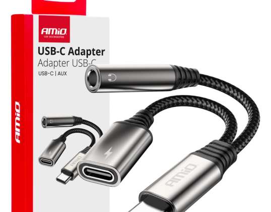 Sovittimen jakaja usb c - usb c miniliitin 3,5 mm 10 cm amio 04295