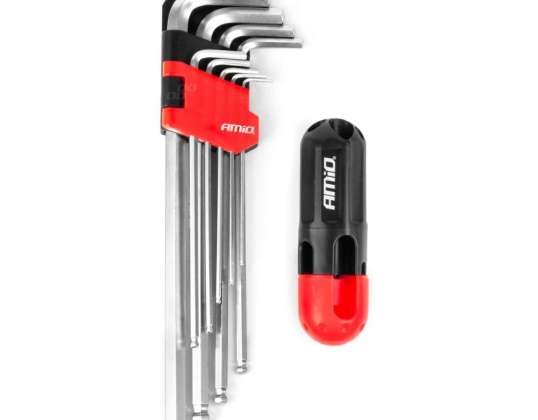 Clés hexagonales avec boule Extra Long Clefs Hexagonales Set CRV 9 pcs. AMIO 04303