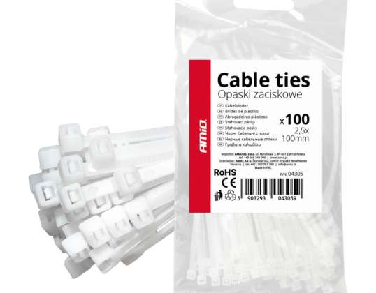 Biele sťahovacie pásky 2,5×100mm 100 ks AMIO 04305