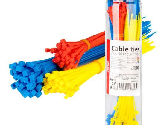 Plastmasas kabeļu saites daudzkrāsains komplekts 150 gab. AMIO 04316