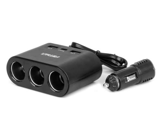 Zigarettenanzünder-Splitter mit Ladegerät 2x USB A 1x USB C 12V 24V 120W 70cm amio 04361