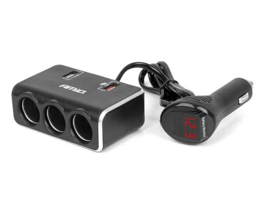 Cigarette lighter socket splitter with charger 2x usb a qc3.0 12v 24v 120w 80cm amio 04364