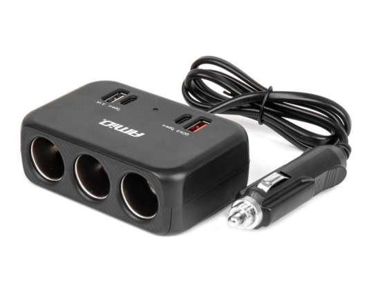 Cigarette lighter socket splitter with charger 1x usb a 1x usb c qc4.0 12v 24v 120w 80cm amio 04365