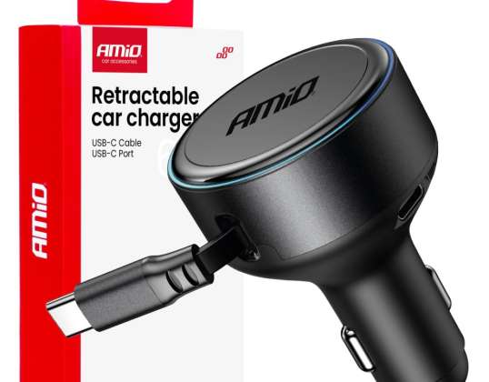 Autolaturi sisäänvedettävällä kaapelilla tyyppi c usb c 12v 24v 60w amio 04368