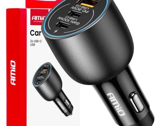 Autolaturi 2x usb c usb a 12v 24v 100w amio 04371