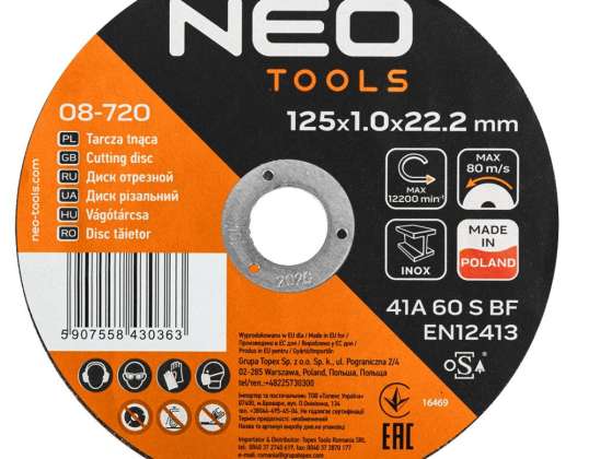 Skjæreplater for metall/INOX 125 x 1.0 x 22.2mm. 41 A60 S BF. 25 stk. eske.