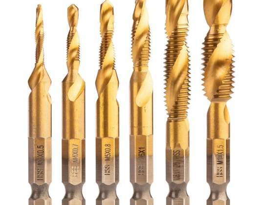 HSS TiN tapping drill set. M3 M10. Hex. 6 pcs.