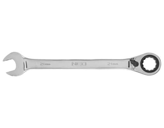 Flat ringnøkkel med ratchet og omkobling 21 mm