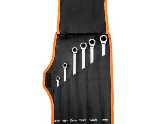 Gabelschlüssel mit Ratsche. Lange. Set 6 Stück. 8   19 mm. Weiches Etui