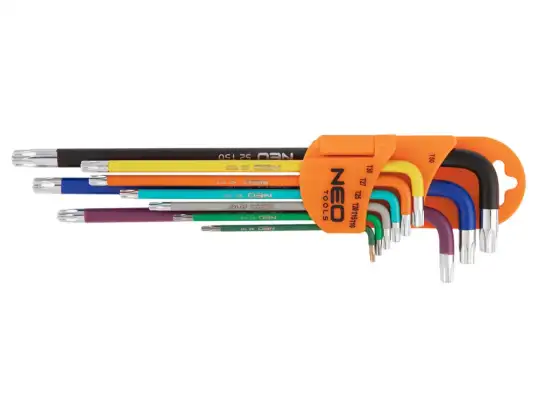 Torx-nøkler T10 50. sett med 9 stk. fargerike