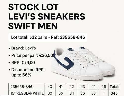 Σετ αθλητικών παπουτσιών Levi&amp;#039; S - 632 ζεύγη - 26.50€ L&amp;#039; Μονάδα - άμεσα διαθέσιμη