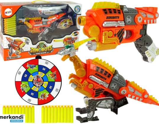 Dinobots 2in1 Dinosaurier Dart Gun Orange Velociraptor Schild