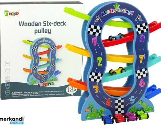 Houten glijbaan 6 niveaus auto's cijfers