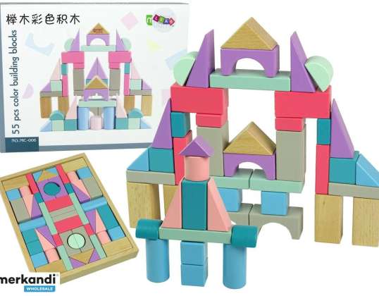 Houten blokken pastelkleuren 55 stuks kasteelgebouwen
