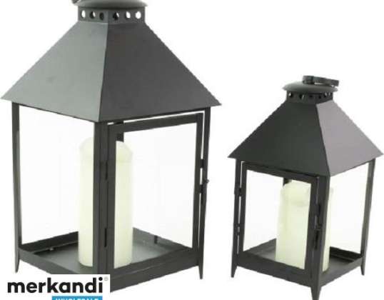 2er Set Gartenlaterne  Windlicht schwarz Metall / Glas Deko  A Ware
