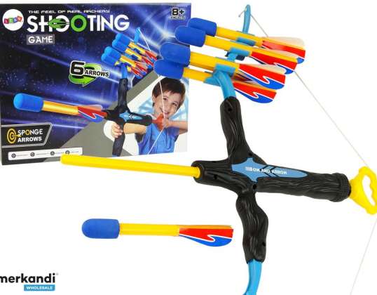 Arco deportivo de largo alcance de 6 tiros para niños, color azul y negro