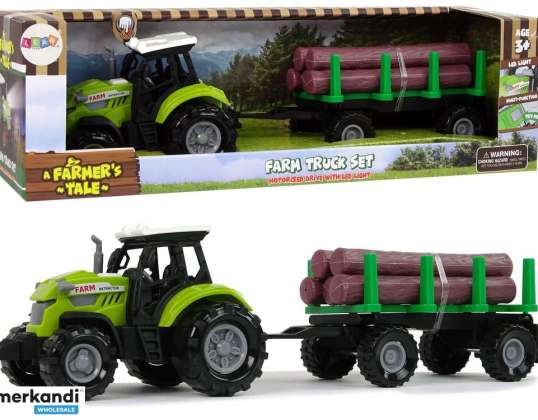 Groene tractor-aanhangwagen boomstammen houtboerderijgeluid