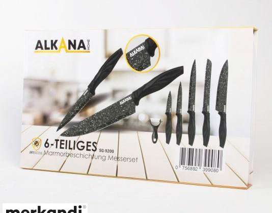ALKANA Knife Set 6 Pieces Knife Set Marble Coating Black NEW