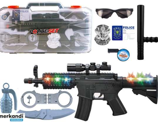 Police Set Policeman in Suitcase Effects Light Sound Rifle