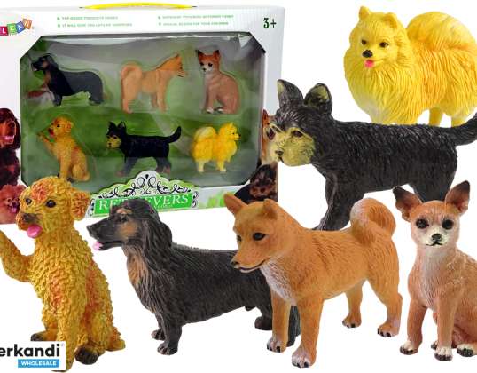 Sett med 6 hundefigurer Rasehunder hundefigur