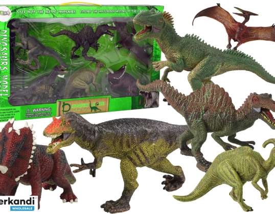 Stort dinosaursett med 6 forhistoriske dinosaurfigurer