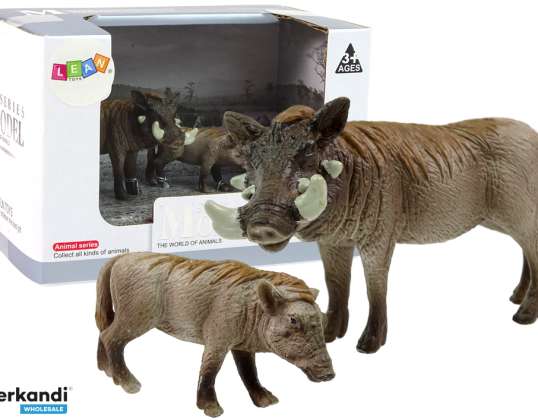 Set mit 2 afrikanischen Warzenschweinfiguren mit Jungtier, Serie World Animals