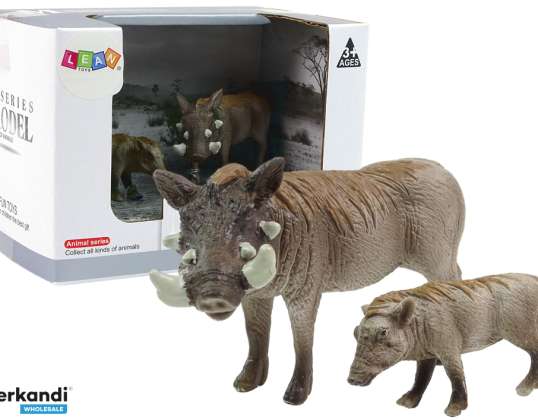 Set mit 2 afrikanischen Warzenschweinfiguren mit jungen Serientieren der Welt