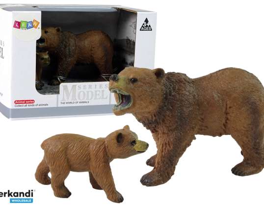 Sett med 2 Grizzli bjørnefigurer med unge