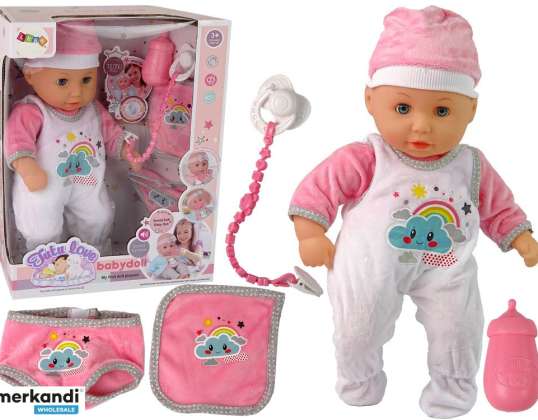 Babypop Geluid Fopspeen Slabbetje Roze Wit Pyjama Wolk