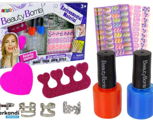 Ensemble de peinture à ongles avec vernis pailletés, autocollants et bagues