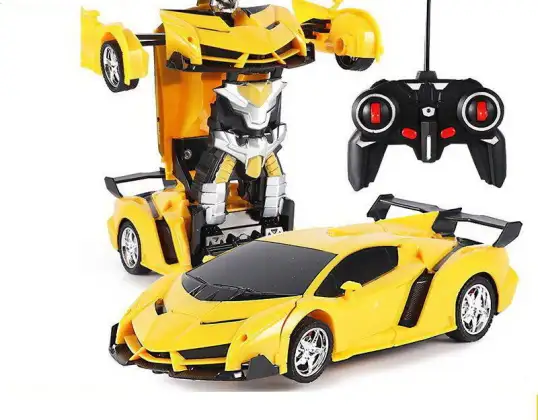 Robot de coche 2 en 1 con control remoto, luz, sonido y deriva, color amarillo