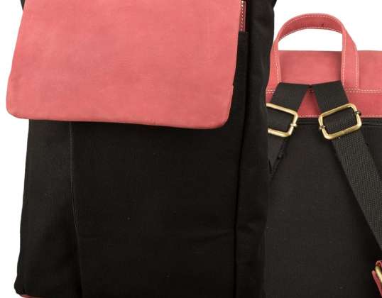 Rucksack schmal – Canvas mit Büffel Hunter Leder - schwarz/rot