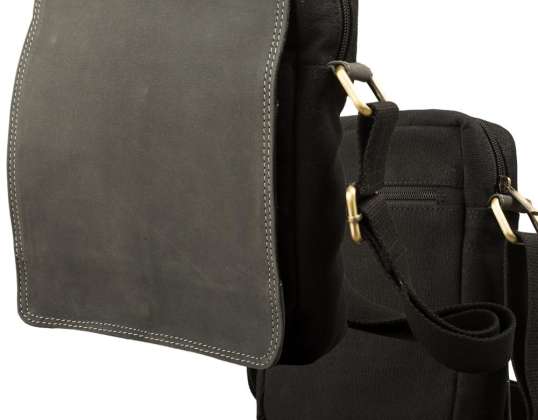 Crossbody Überschlag Tasche – Canvas mit Büffel Hunter Leder - schwarz/anthrazit