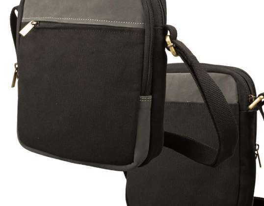 Crossbody Tasche – Canvas mit Büffel Hunter Leder - schwarz/anthrazit