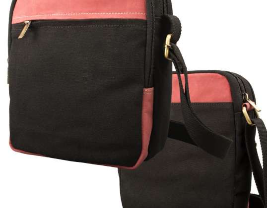 Crossbody Tasche – Canvas mit Büffel Hunter Leder - schwarz/rot